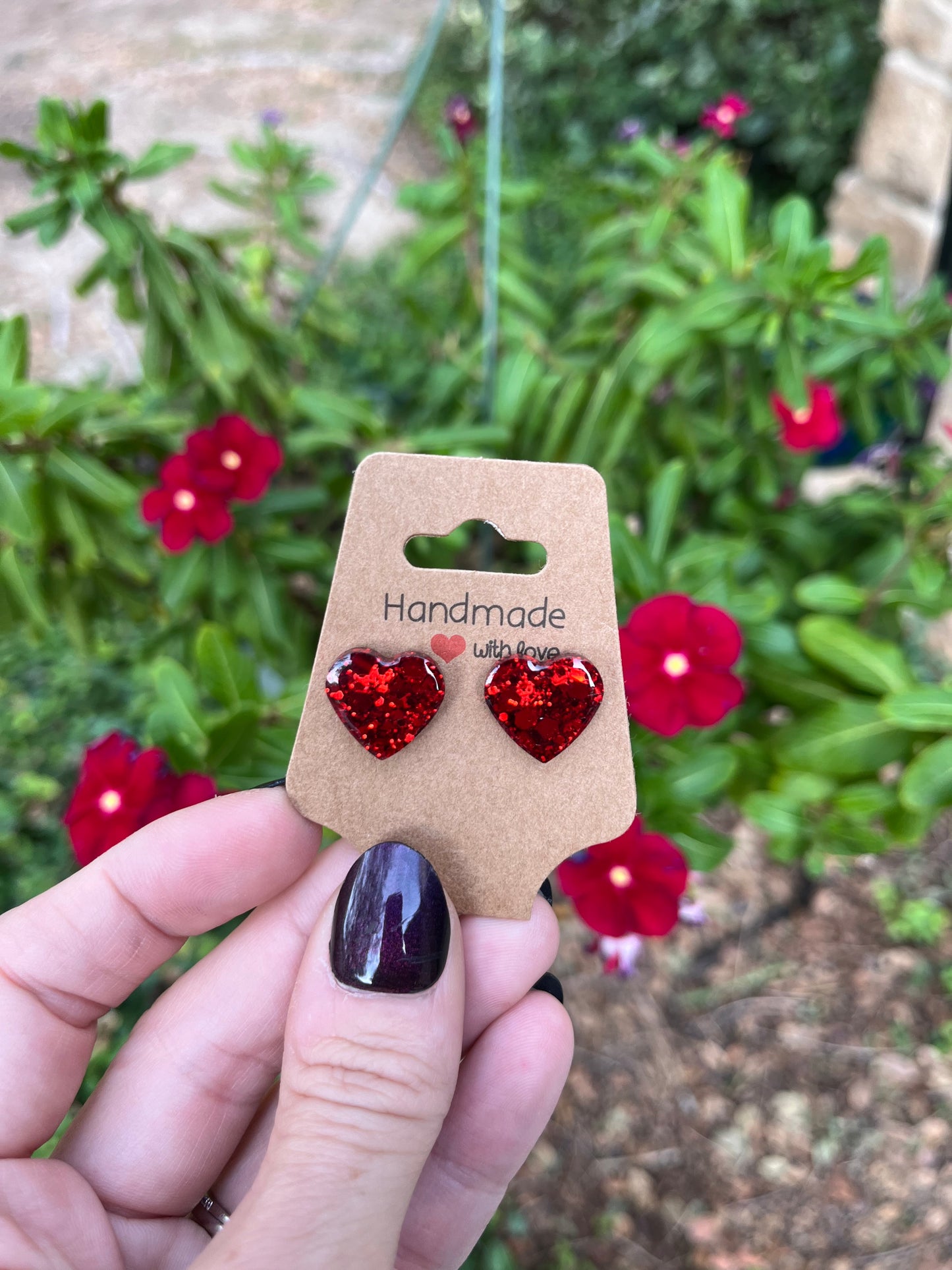 Ruby Slippers Heart Studs