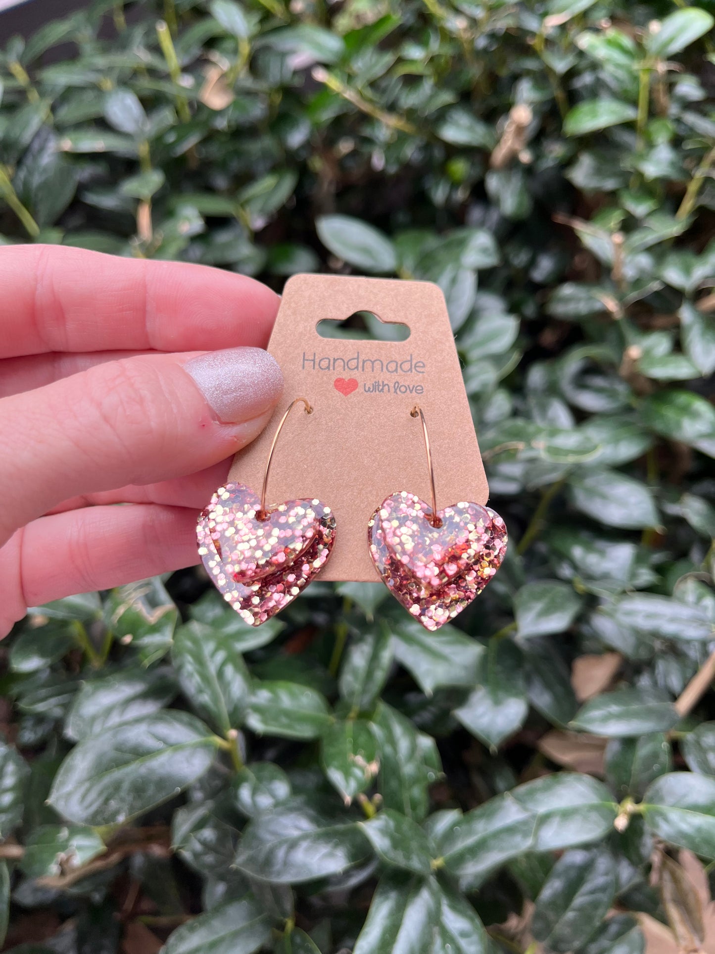 Golden Stacked Hearts Hoops