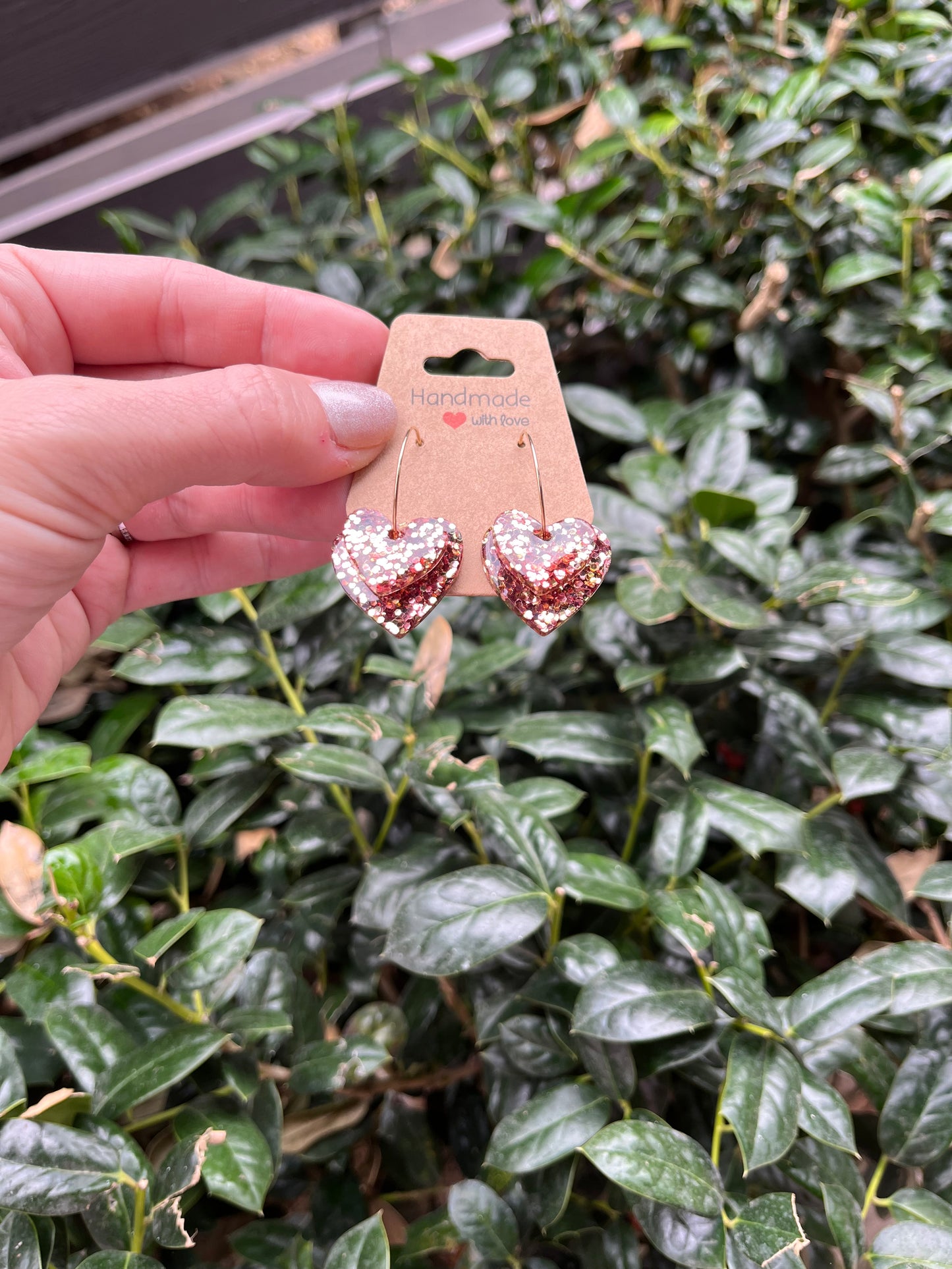 Golden Stacked Hearts Hoops