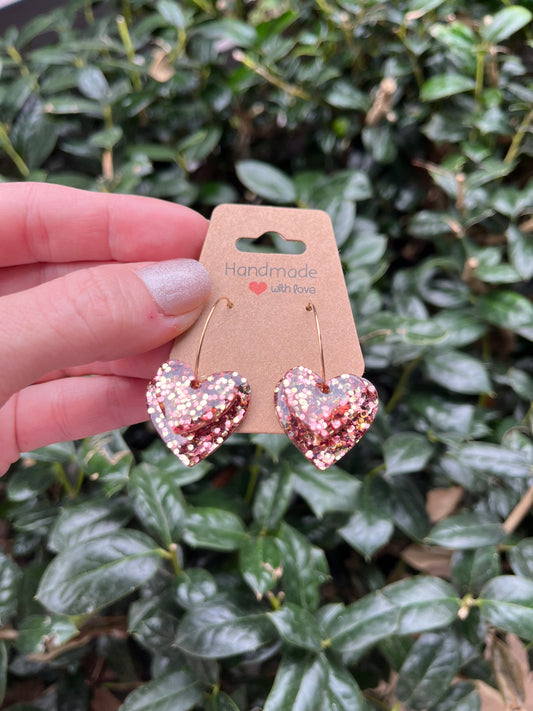 Golden Stacked Hearts Hoops